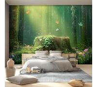 Papel Pintado Fotomural Bosque Flores Animal Mariposa, 350 x 256 cm Papel Pintado Pared Salón Dormitorio Habitación Habitación Infantil Fantasía Cuento de Hadas 3D Efecto Papel Pintado no Tejido