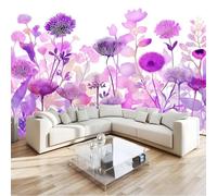 Papel Pintado Fotomural Floral Campo Aesthetic Acuarela Romántico 200 x 140 cm, Mural de Pared Panorámico Morado para Decoración de Salón, Dormitorio y Habitación Infantil, Ideal para Fondo de TV