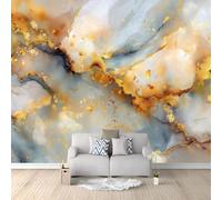 Papel Pintado Fotomural Minimalista Abstracto Mármol Textura Pan De Oro 300 x 210 cm, Mural de Pared Panorámico Gris Grafito para Decoración de Salón, Dormitorio y Habitación, para Fondo de TV