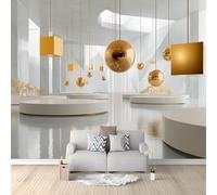 Papel Pintado Fotomural Minimalista Vanguardista Esfera Geométrico Lujo 400 x 280 cm, Mural de Pared Panorámico Gris Grafito para Decoración de Salón, Dormitorio y Habitación, para Fondo de TV