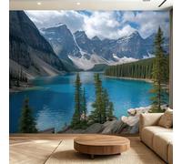 Papel Pintado Fotomural Montañas Lago, 200 x 140 cm Papel Pintado Pared Salón Dormitorio Habitación Infantil Moderno Paisaje 3D Efecto Papel Pintado no Tejido, Pasillo Comedor Pared Decoración