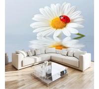 Papel Pintado Fotomural Naturaleza Zen Flor Margarita Insecto 400 x 280 cm, Mural de Pared Panorámico Azul Claro para Decoración de Salón, Dormitorio y Habitación Infantil, Ideal para Fondo de TV