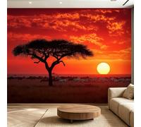 Papel Pintado Fotomural Planta 350 x 256 cm Papel Pintado Pared Salón Dormitorio Habitación Infantil Paisaje Naturaleza África Sabana Efecto 3D Papel Pintado Papel Pintado no Tejido, Corredor Comedor