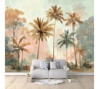 Papel Pintado Fotomural Vintage Botánico Selva Pintura Al Óleo Árbol 400 x 280 cm, Mural de Pared Panorámico Verde Claro para Decoración de Salón, Dormitorio y Habitación Infantil, para Fondo de TV
