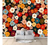 Papel Pintado Fotomural Vintage Floral Estampado Patrón Arte 300 x 210 cm, Mural de Pared Panorámico Rojo para Decoración de Salón, Dormitorio y Habitación Infantil, Ideal para Fondo de TV