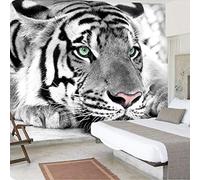 Papel Pintado Fotomurales Fotográfico Animal tigre blanco y negro Papel pintado tejido no tejido 350x256 cm - 7 tiras Salón Dormitorio Despacho Pasillo murales decoración de paredes
