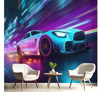 Papel Pintado Futurista, 400Anx280Al cm, Dinámico Deportivo Pared Murales Decorativos Pared Papel Tapiz Impermeable Para Cocina Baño, Fotomurales Pintura Arte Sala, Azul-púrpura