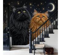 Papel Pintado Gato de animales fantásticos Naranja quemado Papel De Pared, Decoracion Salon Dormitorio Paisaje Cielo estrellado y luna bohemios Murales Póster Fotomurales Decorativos Pared,400x280cm