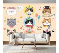 Papel Pintado Gatos Fiesta Pared 3D Papel Tapiz - Gatos Avatares Murales Tapiz Fotomural para Sala Cuarto Oficina Salón Tv Fondo Pared Dormitorio Decoración, Beige Marrón Negro