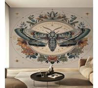 Papel pintado genérico de polillas beige y verde de 416 x 254 cm, papel pintado fotográfico retro 3D con mariposas botánicas para dormitorio o sala de estar, papel pintado no tejido para decoración de