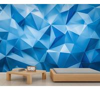 Papel pintado geométrico estéreo 3D, mural grande de geometría azul, mural abstracto moderno para dormitorio, mural de pared geométrico, 300 x 210 cm (no se pela y pega)