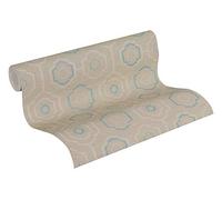 Papel Pintado Geométrico Ethnic Origin Papel pintado tejido no tejido 10.05 m x 0.53 m Beige Azul Crema Fabricado en Alemania de A.S. Création 371771 37177-1