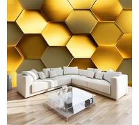 Papel pintado geométrico hexagonal de panal de abeja para niños y niñas, mural de pared amarillo no tejido, póster fotográfico para niños, decoración del hogar, arte de pared 3D, 450 x 280 cm