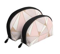 Papel Pintado geométrico Oro Rosa, Bolsa de Maquillaje de Concha, Monedero pequeño para Mujer, Bolsa de artículos de tocador, Bolsa de cosméticos, 2 Piezas