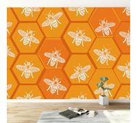 Papel pintado geométrico panorámico 400 x 280 cm, animal abeja hexagonal nido de abeja mural mural de papel pintado - interior póster para sala de estar, dormitorio, sala de juegos
