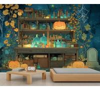 Papel pintado gótico de Halloween para sala de estar, decoración mágica de fantasía, gabinete de curiosidades, murales de pared para dormitorio, farol de calabaza, telarañas y lápidas, papel de pared