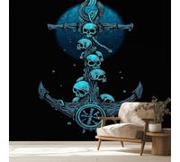 Papel pintado gótico no tejido con diseño de barcos piratas vikingos para interiores, ideal para sala de estar, cocina o dormitorio. Papel pintado decorativo gótico para paredes, 400 cm x 280 cm.