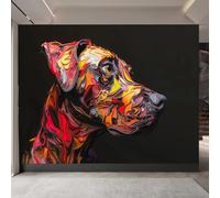 Papel Pintado Grafiti Perro 450 x 315 CM, 3D Negro Dormitorio Mate Grueso Fotomurales Pared, Impermeable Murales Papel Tapiz, No Tejido Sala de Estar Papel Tapiz Grande