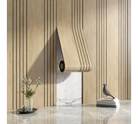 Papel pintado grueso de listones de madera sintética, despegar y pegar, aislamiento 3D, paneles de pared autoadhesivos, color gris oscuro, listones de madera que absorben el sonido, para baño