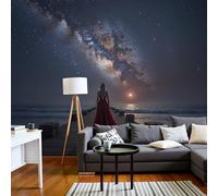 Papel Pintado Hermosa Mujer Cielo Nocturno Muelle Salón Dormitorio Fotomurales Pared Vía Láctea Decorativos 3D Murales Fotográfico Papel Tapiz Moderno Azul Profundo Decoración De Paredes, 400X280Cm