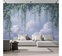 Papel Pintado Hiedra Nubes Blancas 400x280cm Fotomurales Seda Naturalismo, Realismo Papel Tapiz Grande Murales Fotográfico Moderno Decoración De Paredes, Verde