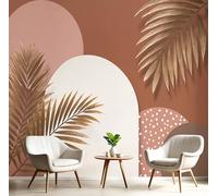 Papel Pintado Hoja De Palma Bohemia - Papel Pintado Panorámico 450X315Cm, Marrón Rojizo Geométrico Simple Foto Mural Decoración Del Hogar Para Sala Dormitorio Comedor Oficina De Paredes