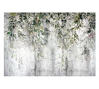 Papel Pintado Hojas Verde Plantas Naturaleza Hormigón Vintage - Incluye Pegamento - Fotomurales Pared Tejido No Tejido Decorativos Murales Fotográfico XXL Moderno Decoración de Paredes (416x290 cm)