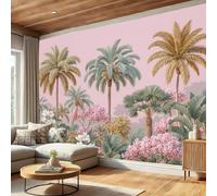 Papel Pintado Ilustración De Una Palmera Pared 3D Papel Tapiz - Selva Retro Murales Tapiz Fotomural para Sala Cuarto Oficina Salón Tv Fondo Pared Dormitorio Decoración 350x250cm, Rosa