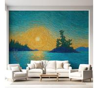 Papel pintado impresionista de fantasía natural, pintura al óleo, atardecer, lago, verde azulado, decoración de pared, póster de papel para adolescentes, niños, dormitorio, sala de estar, dormitorio