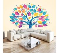 Papel Pintado Infantil 3D Abstracto Hojas Coloridas Árbol De La Vida 200 x 140 cm - Mural de Pared para Habitación de Niños y Niñas en Tela No Tejida Premium - Diseño Artístico para Soñar Beige