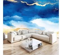 Papel Pintado Infantil 3D Abstracto Océano Mármol Detalles Dorados 300 x 210 cm - Mural de Pared para Habitación de Niños y Niñas en Tela No Tejida Premium - Diseño Artístico para Soñar Azul