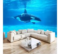 Papel Pintado Infantil 3D Animales Marinos Modernos Orcas 400 x 280 cm - Mural de Pared para Habitación de Niños y Niñas en Tela No Tejida Premium - Diseño Artístico para Soñar Azul