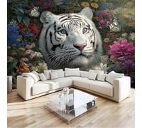 Papel Pintado Infantil 3D Arte Flores Tigre Blanco Mariposa 250 x 175 cm - Mural de Pared para Habitación de Niños y Niñas en Tela No Tejida Premium - Diseño Artístico para Soñar Multicolor