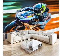 Papel Pintado Infantil 3D Deporte Velocidad Motociclista 400 x 280 cm - Mural de Pared para Habitación de Niños y Niñas en Tela No Tejida Premium - Diseño Artístico para Soñar Multicolor