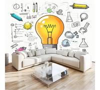 Papel Pintado Infantil 3D Dibujos Animados Bombillas Material Científico 300 x 210 cm - Mural de Pared para Habitación de Niños y Niñas en Tela No Tejida Premium - Diseño Artístico para Soñar Blanco