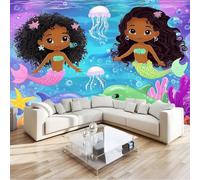 Papel Pintado Infantil 3D Dibujos Animados Sirenas Mundo Submarino 300 x 210 cm - Mural de Pared para Habitación de Niños y Niñas en Tela No Tejida Premium - Diseño Artístico para Soñar Azul