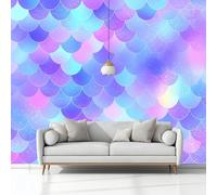 Papel Pintado Infantil 3D Escamas Modernas De Princesa De Sirena 350 x 256 cm - Mural de Pared para Habitación de Niños y Niñas en Tela No Tejida Premium - Diseño Artístico para Soñar Púrpura