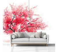 Papel Pintado Infantil 3D Estilo Japonés Anime Flores Cerezos En Flor 150 x 105 cm - Mural de Pared para Habitación de Niños y Niñas en Tela No Tejida Premium - Diseño Artístico para Soñar Blanco