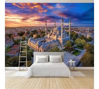 Papel Pintado Infantil 3D Exótico Ciudad Antigua Arquitectura Atardecer 350 x 256 cm - Mural de Pared para Habitación de Niños y Niñas en Tela No Tejida Premium - Diseño Artístico para Soñar Blanco