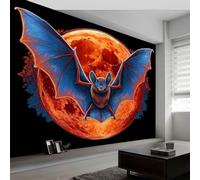 Papel Pintado Infantil 3D Fantasía Noche Oscura Luna Roja Murciélagos 200 x 140 cm - Mural de Pared para Habitación de Niños y Niñas en Tela No Tejida Premium - Diseño Artístico para Soñar Negro