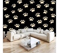 Papel Pintado Infantil 3D Lindas Huellas De Patas De Gato De Animales 300 x 210 cm - Mural de Pared para Habitación de Niños y Niñas en Tela No Tejida Premium - Diseño Artístico para Soñar Negro