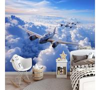 Papel Pintado Infantil 3D Militar Realista Cazas Mar De Nubes 150 x 105 cm - Mural de Pared para Habitación de Niños y Niñas en Tela No Tejida Premium - Diseño Artístico para Soñar Azul