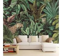 Papel Pintado Infantil 3D Naturaleza Exóticas Plantas Tropicales Leopardos 150 x 105 cm - Mural de Pared para Habitación de Niños y Niñas en Tela No Tejida Premium - Diseño Artístico para Soñar Negro