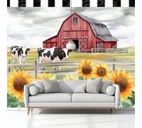 Papel Pintado Infantil 3D Naturaleza Pastos Vacas Campos De Flores 300 x 210 cm - Mural de Pared para Habitación de Niños y Niñas en Tela No Tejida Premium - Diseño Artístico para Soñar Multicolor