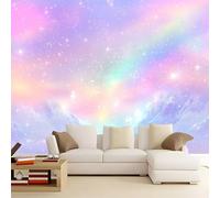 Papel Pintado Infantil 3D Soñador Degradado Estrellas Destellos 400 x 280 cm - Mural de Pared para Habitación de Niños y Niñas en Tela No Tejida Premium - Diseño Artístico para Soñar Púrpura