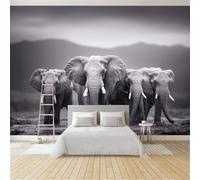 Papel Pintado Infantil 3D Tiempos Modernos Praderas Migración Elefantes 300 x 210 cm - Mural de Pared para Habitación de Niños y Niñas en Tela No Tejida Premium - Diseño Artístico para Soñar Gris