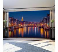 Papel Pintado Infantil Arquitectura urbana de la ciudad del agua 250 x 175 cm Azul Fotomural Decorativo de Pared Tejido No Tejido