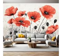 Papel Pintado Infantil Flores en acuarela 250 x 175 cm rojo Fotomural Decorativo de Pared Tejido No Tejido