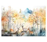 Papel Pintado Infantil Habitación Bosque Animales Ciervo Pastel - Incluye Pegamento - Fotomurales Pared Tejido No Tejido Decorativos Murales Fotográfico XXL Moderno Decoración de Paredes (368x254 cm)