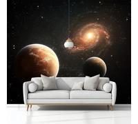 Papel Pintado Infantil Habitación Fantasía Espacio Galaxias Planetas, Negro Papel Tapiz Fotomurales de Pared en Tejido No Tejido, Murales Fotográficos XXL Decoración de Paredes (350 x 256 cm)